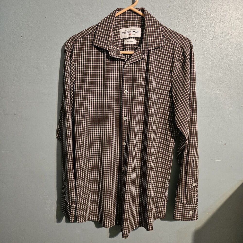 Mizzen Main Leeward Button Shirt Mens Small Trim Fit Red White Blue Plaid